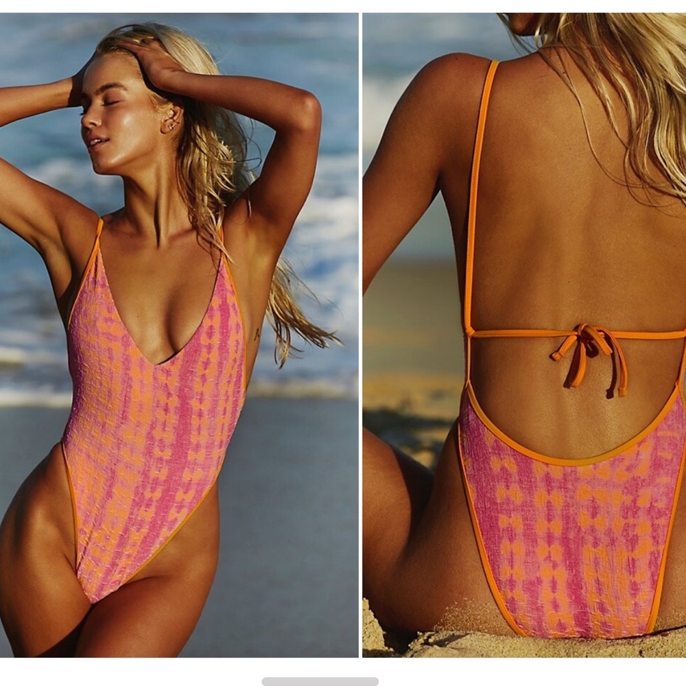 Free People Pink and Orange One-Piece Swimsuit